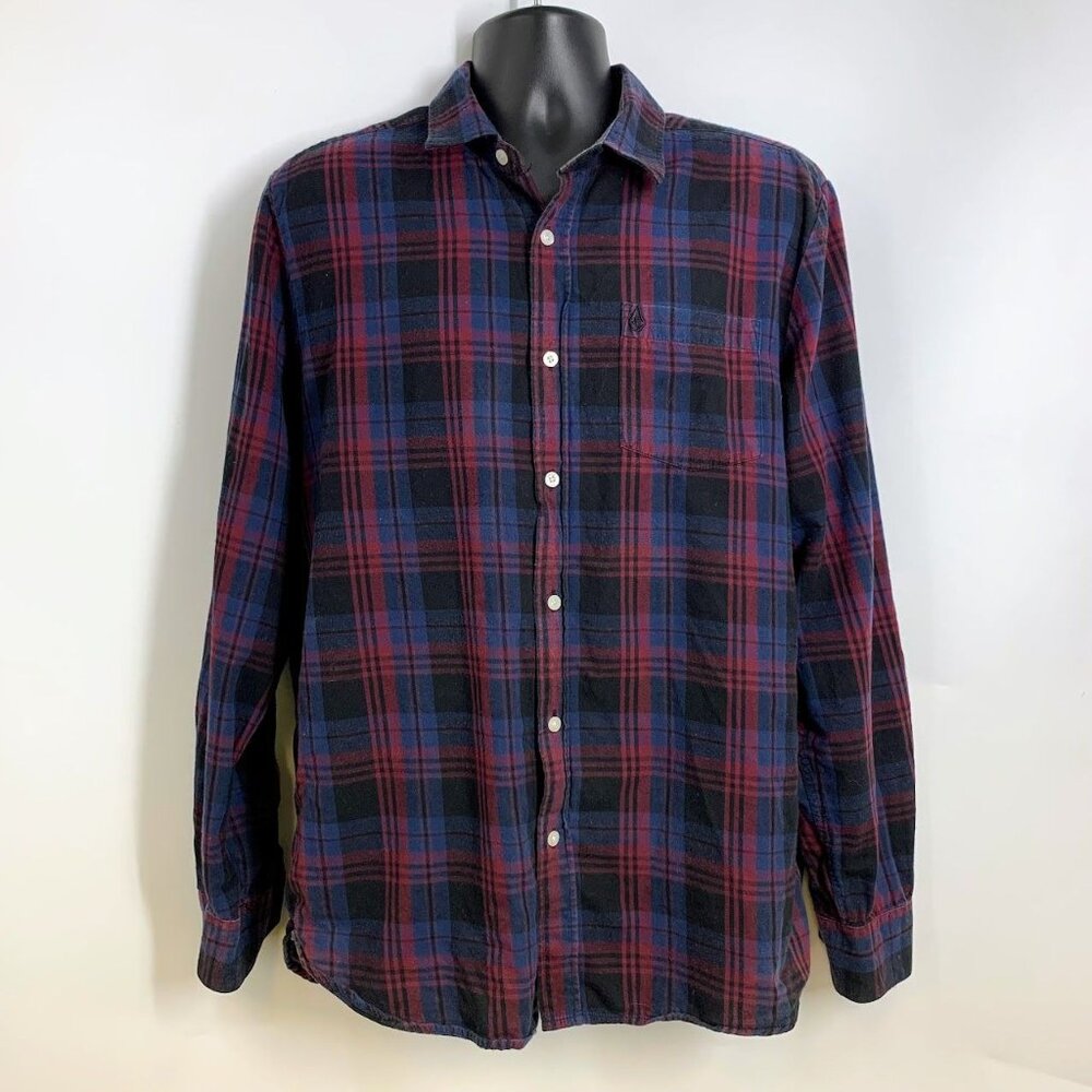 Volcom Men's Classic Fit Plaid Button Down Cotton Pocket Long Sleeve Shirt SZ L